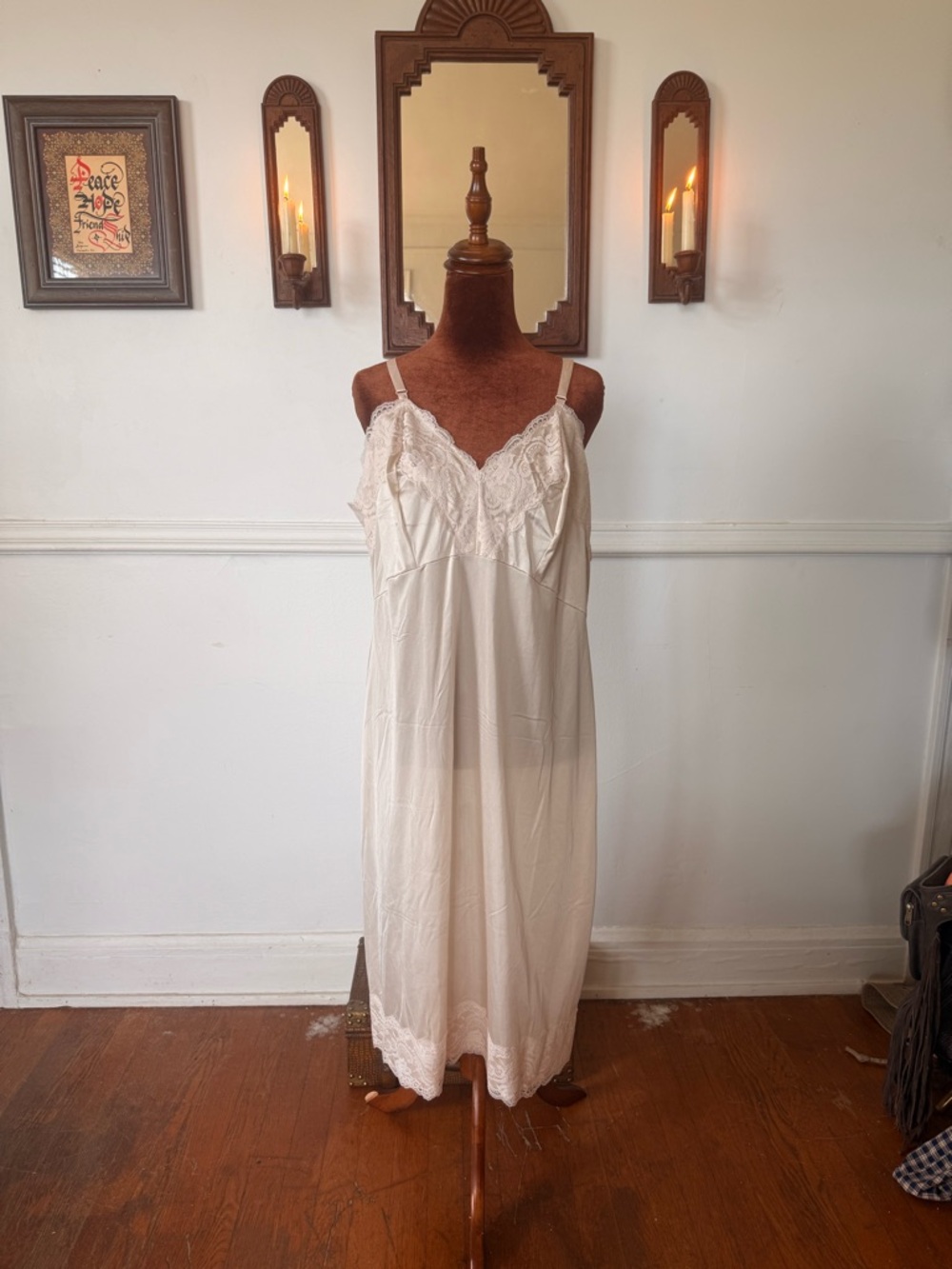 Vintage Women's Lace Trim Slip Dress - Cream